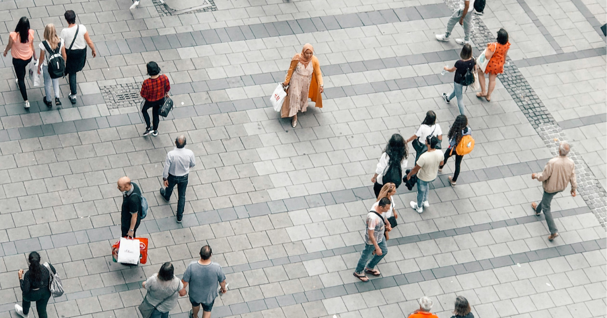 People walking around outside