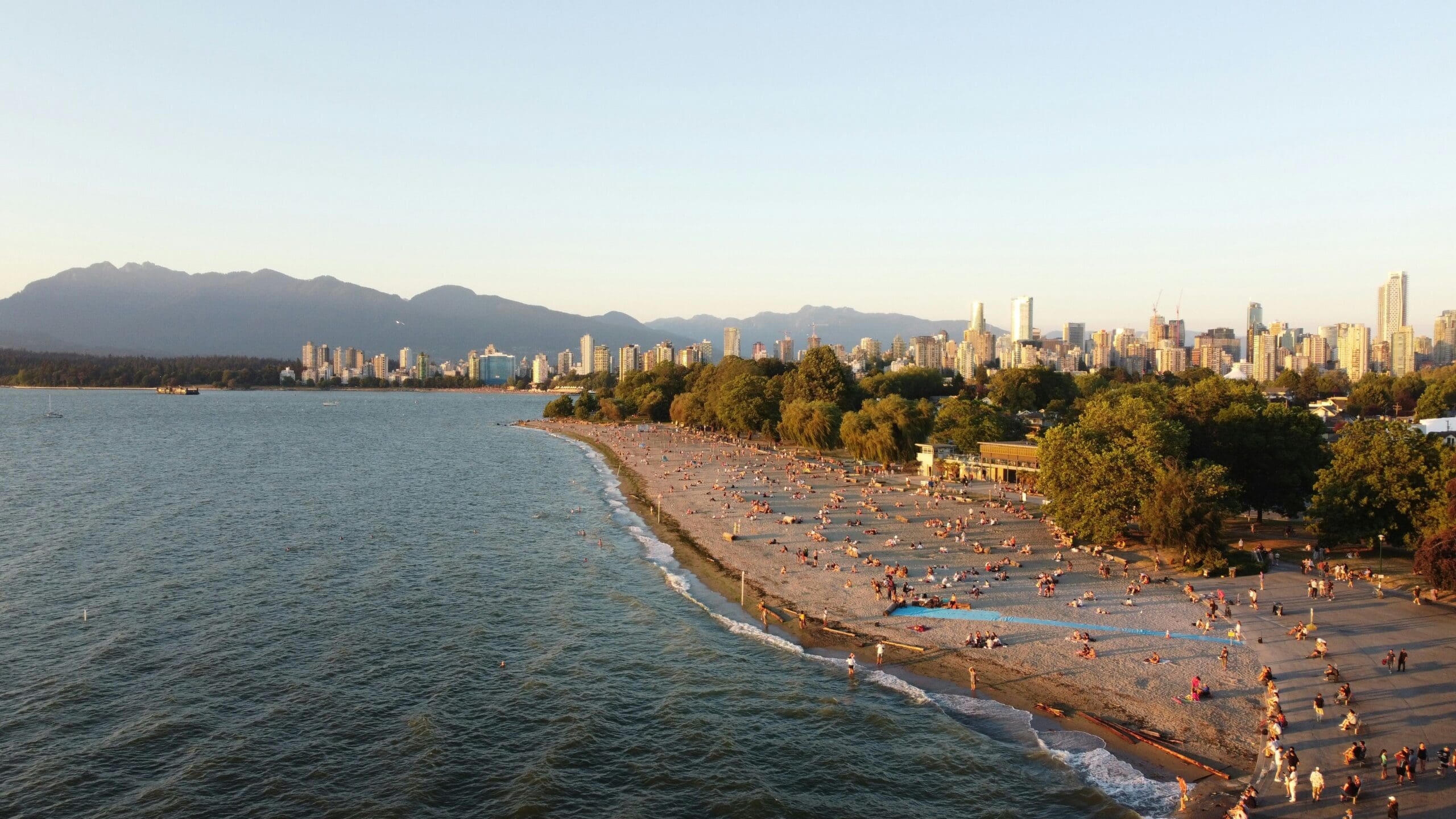 A Vancouver beach on a hot summer's day at sunset
